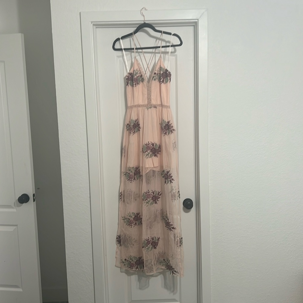 floor length peach romper